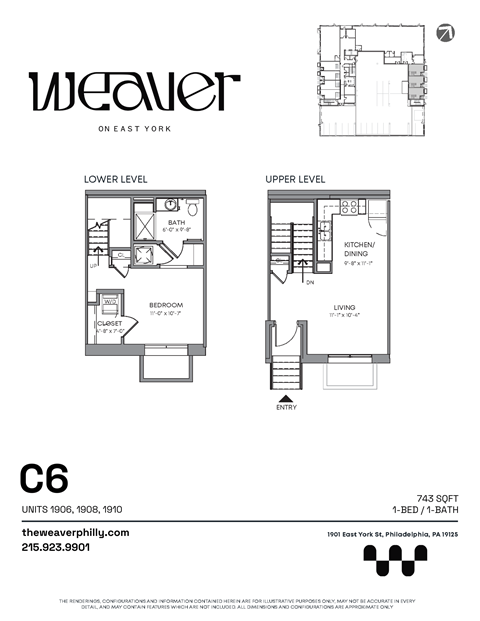 1Bed Floor Plan C6 at The Weaver, Pennsylvania, 19125